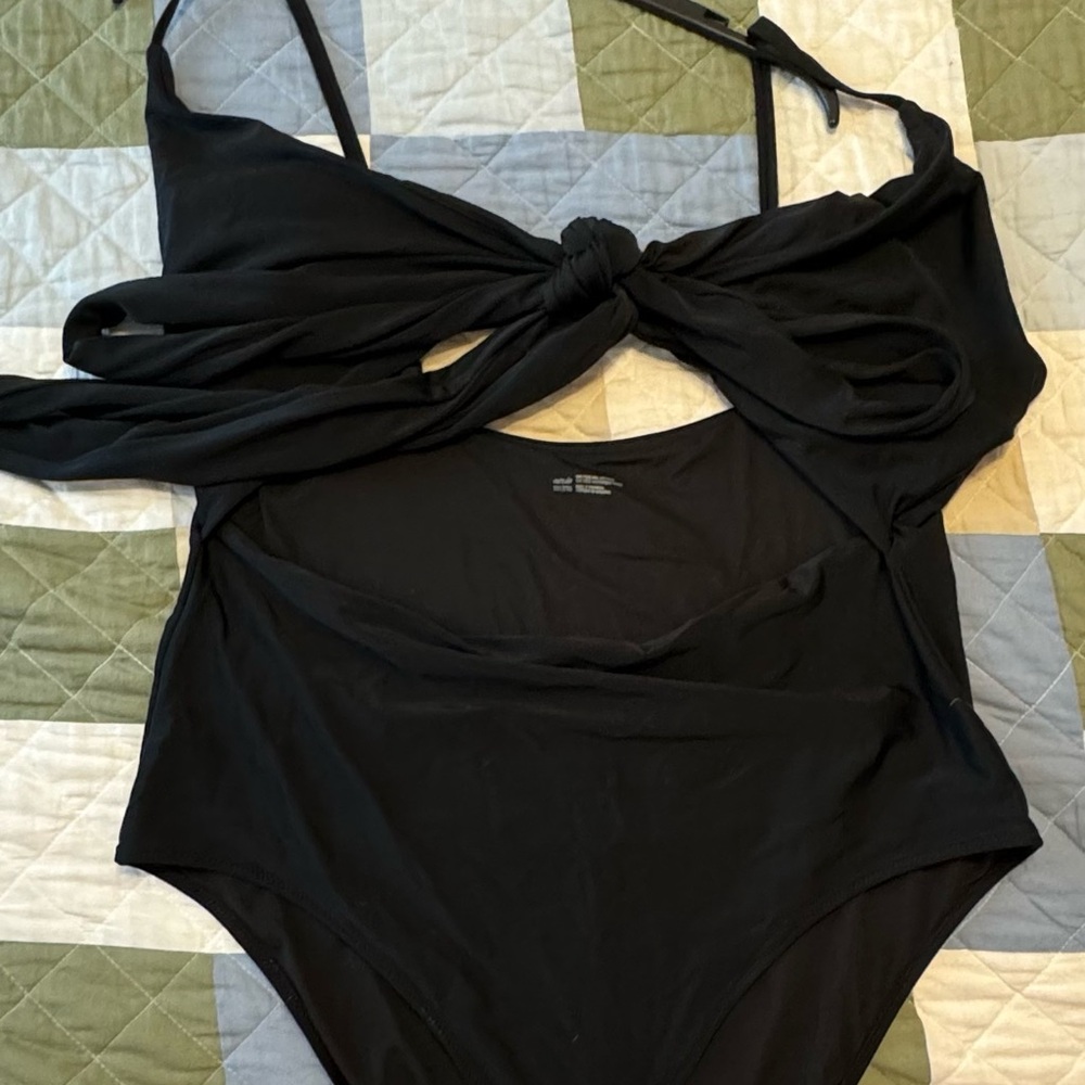Aerie Black One-Piece Swimsuit with Wrap Tie Front